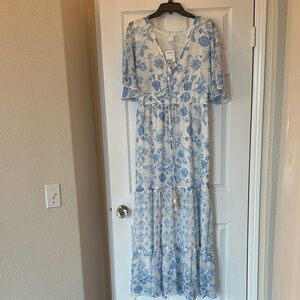 House of Harlow 1960 Blue and White Floral Maxi Dress size large
